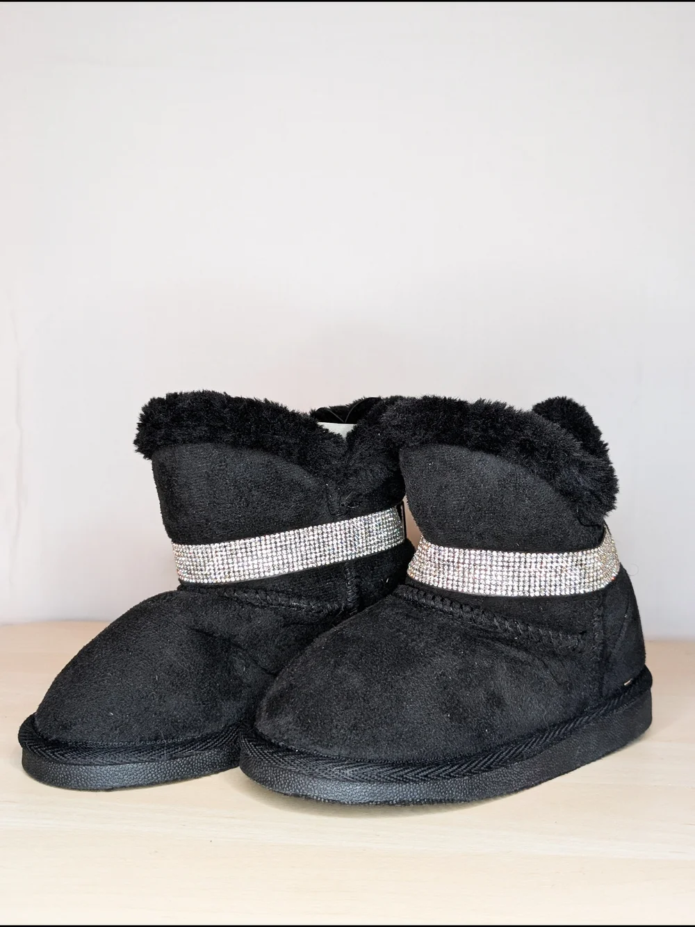 bebe Black Faux-Suede Kids Boots with Rhinestone Band